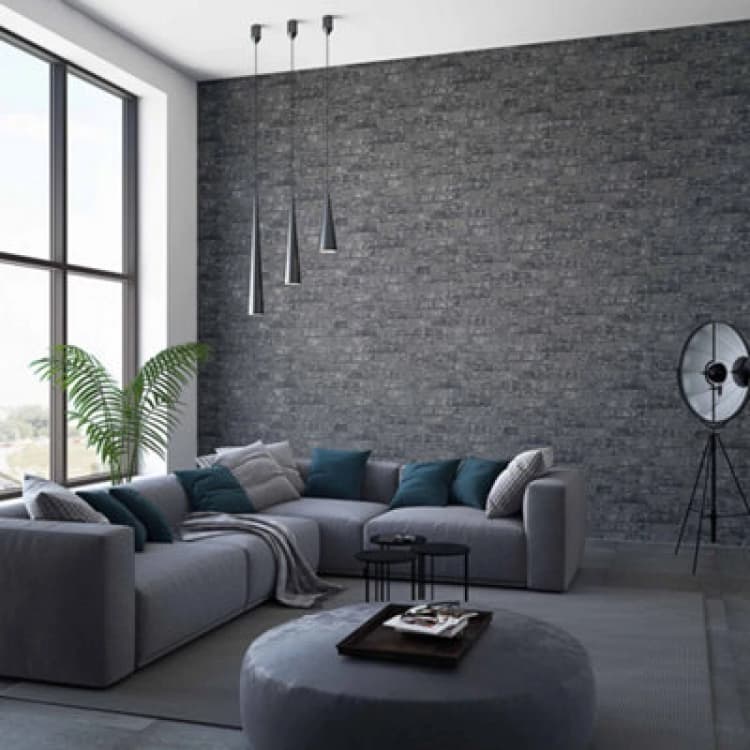 Image of Galerie Industrial Effects Black Glass Stone Brick Effect Wallpaper Roll