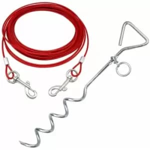 Image of Pet Dog Puppy Outdoor Tie Out Lead Leash Extension Wire Cable Metal Stake Anchor - Red - X-Large