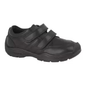 Image of Roamers Boys Twin Touch Fastening Leather Shoe With Toe Guard (5 UK) (Black)