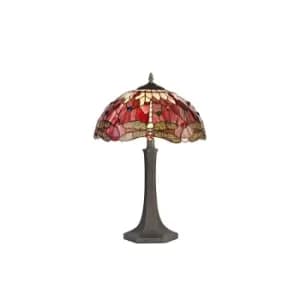 Image of 2 Light Octagonal Table Lamp E27 With 40cm Tiffany Shade, Purple, Pink, Crystal, Aged Antique Brass