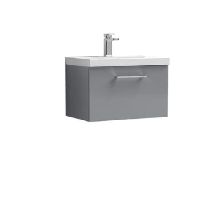 Image of NUIE Arno Wall Hung 1-Drawer Vanity Unit with Basin-3 600mm Wide - Satin Grey - Nuie ARN2222D