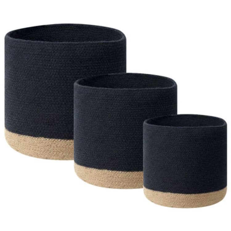 Image of Beliani Set Of 3 Baskets Basima Cotton Black