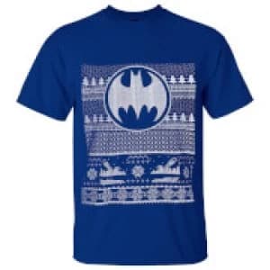 Image of DC Comics Mens Batman Fairisle Christmas T-Shirt - Blue - M