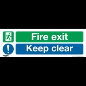 Image of Sealey Self Adhesive Vinyl Fire Exit Keep Clear Sign Pack of 10 300mm 100mm Standard