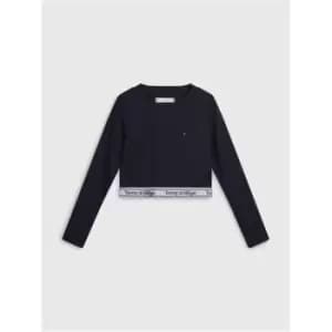 Image of Tommy Hilfiger Tommy Tape Rib Crop Top - Blue