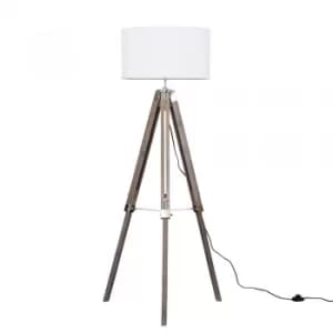 Image of Clipper Light Wood and Chrome Floor Lamp with XL White Reni Shade
