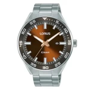 Image of Mens Sports Watch with Stainless Steel Braclet & Brown Sunray Dial