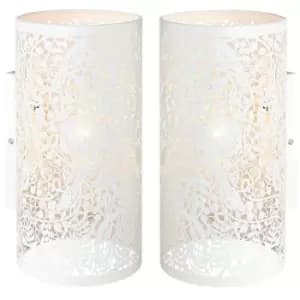 Image of 2 PACK Dimming LED Wall Light Pretty Ivory Birds Steel Shade Modern Lamp Fitting