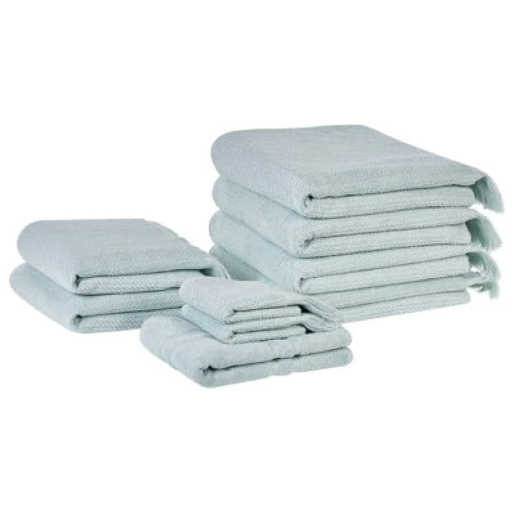 Image of Beliani Set Of 9 Towels Atiu Terry Cotton Mint Green