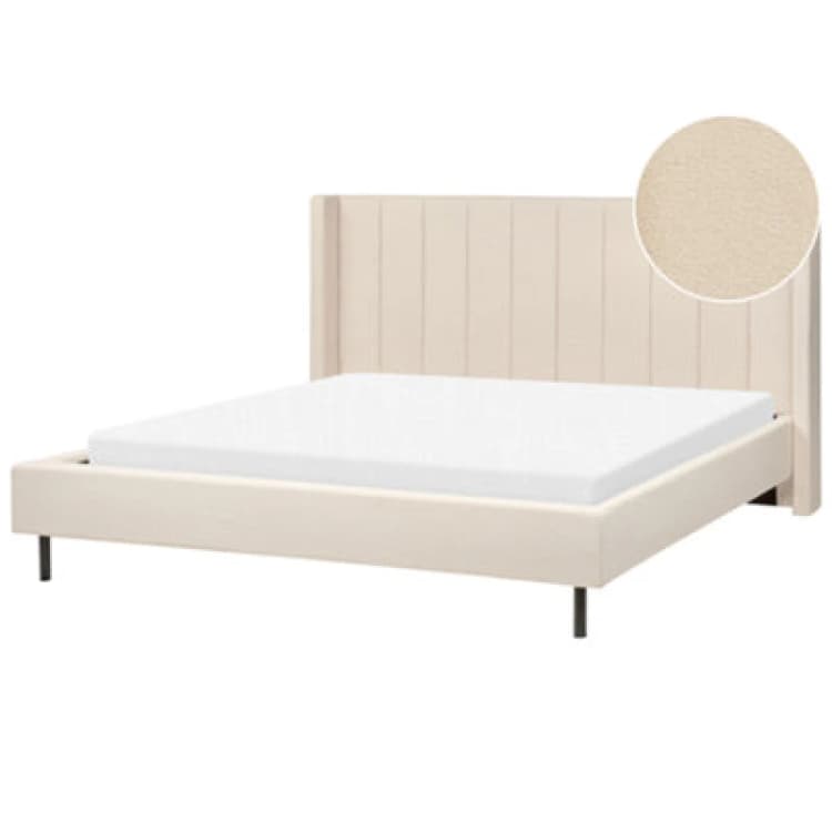 Image of Beliani Bed Boucle Villette 180 X 200 Cm (Eu Super King) Beige