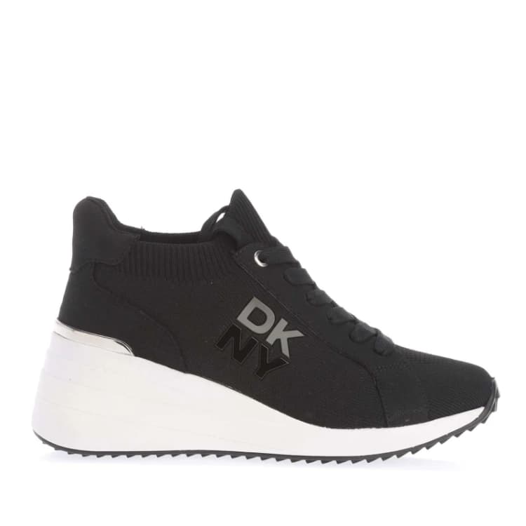 Image of DKNY Kasia Lace Up Wedge Trainers Black female UK 5