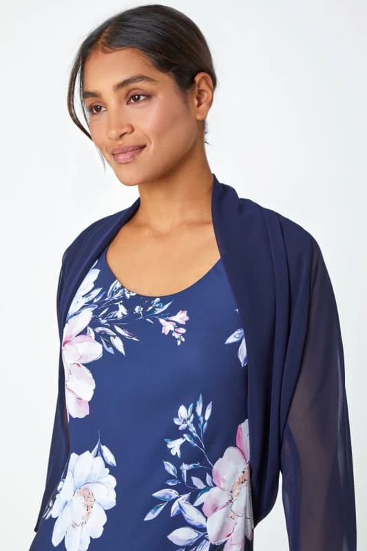 Image of Roman Ruched Hem Chiffon Bolero Navy
