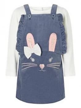 Image of Monsoon Baby Girls Bunny Cord Pinny Dress - Blue, Size 18-24 Months