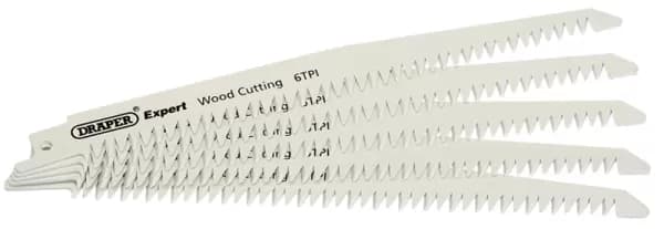 Image of Draper Expert 250mm 6tpi Bi-Metal Reciprocating Saw Blades for Wood Cutting - Pack of 5 Blades