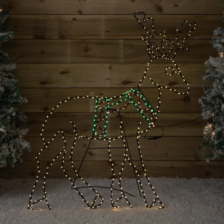 Image of 1.4m x 86cm Light up FlexiBrights Standing Christmas Reindeer with 420 Multi-Coloured LEDs