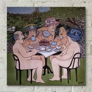 Image of Tea In The Garden Wall Tile By Beryl Cook