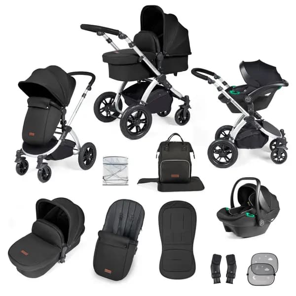 Image of Ickle Bubba Stomp Luxe All-in-One I-Size Travel System - Silver / Midnight / Black