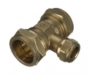 Image of Wickes Brass Compression Reducing Tee - 15 x 15 x 22mm
