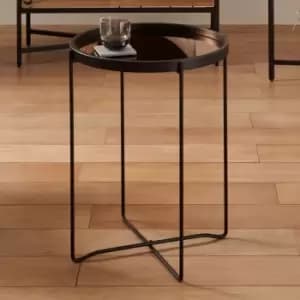 Image of Matt Black Wood & Metal Side Table Copper Glass