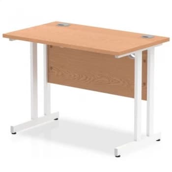 Image of Trexus Rectangular Slim Desk White Cantilever Leg 1000x600mm Oak Ref