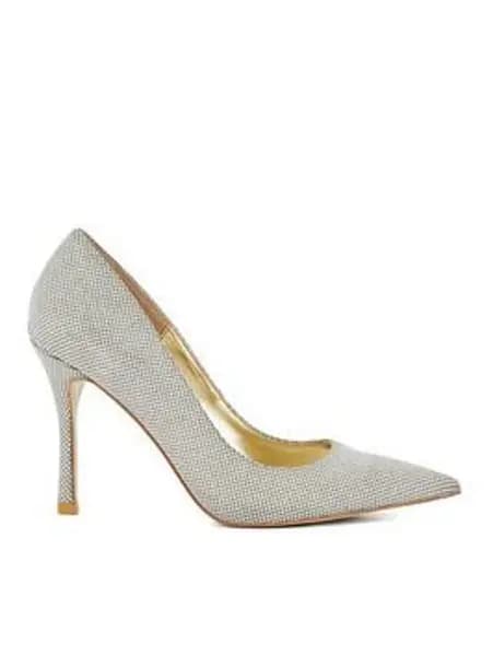 Image of Dune London Attention Glitter Heeled Court Shoes - Silver Silver VP1RT Female 4,5,6,7,8