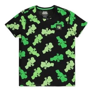 Image of Nintendo - Super Mario Bros. Yoshi Colour Silhouette All-Over Print Mens XL T-Shirt (Black/Green)