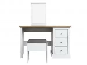 Image of LPD Devon White and Oak 3 Drawer Pedestal Dressing Table and Stool Flat Packed