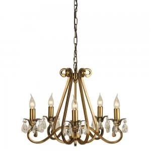 Image of 5 Light Multi Arm Ceiling Pendant Chandelier Antique Brass, E14