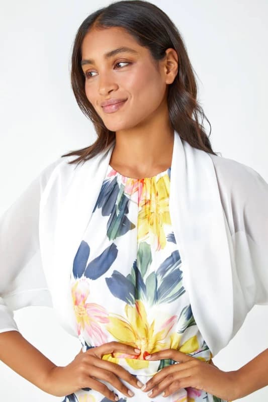 Image of Roman Womens Ruched Hem Chiffon Bolero in Ivory Size: 12 Ivory Female 12