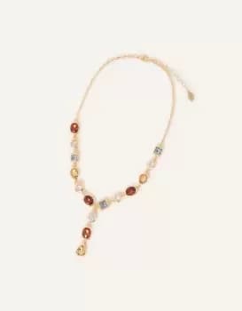 Image of Accessorize Womens Mixed Gem Y-Chain Necklace