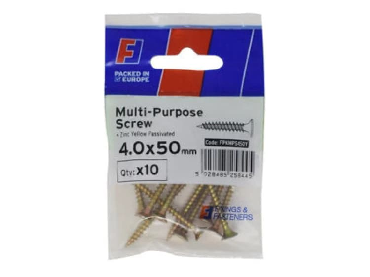 Image of Forgefix Fpkmps450Y Multi Purpose Pozi Screw Csk St Zyp 4.0 X 50mm Forgepack 10