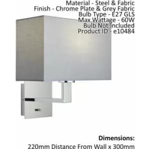 Image of Wall Light & Shade Chrome Plate & Grey Fabric 60W E27 Living Room e10484
