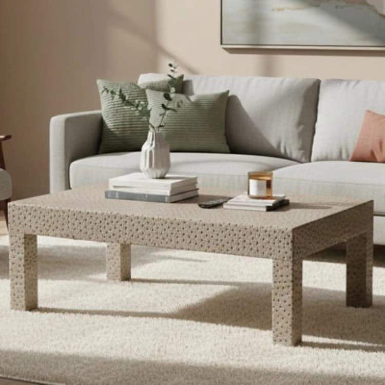 Image of Premier Housewares Interiors by Premier Ostrich Leather Effect Coffee Table, Faux Leather Coffee Table, Rectangular Coffee Table for Living Room Natur