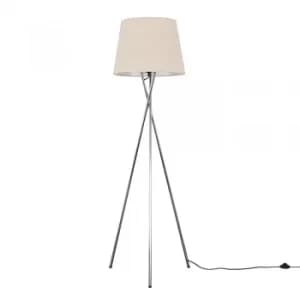Image of Camden Chrome Tripod Floor Lamp with XL Beige Aspen Shade