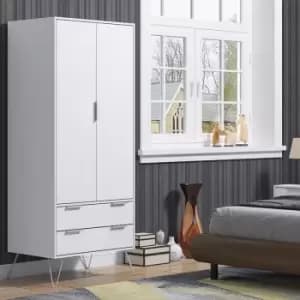Image of Modern Matt White 2 Door 2 Drawer Wardrobe.Silver Hairpin Legs.14cm Deep Drawers - White