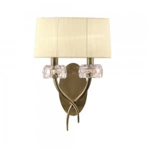 Image of Wall Lamp Switched 2 Light E14, Antique Brass with Cream Shade