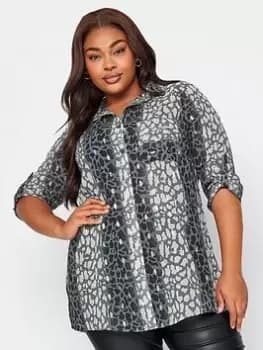 Image of Yours Sb Boyfriend Shirt Grey Animal Foil, Grey, Size 18, Women