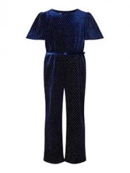 Image of Monsoon Girls Velvet Flutter Sleeve Jumpsuit - Navy