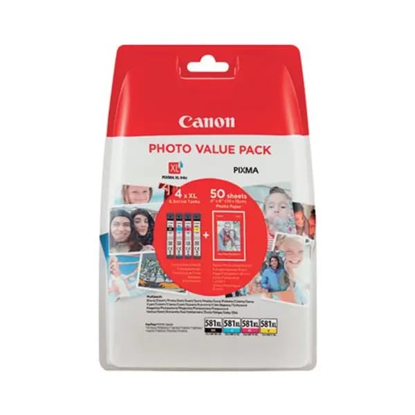 Image of Canon CLI-581XL Inkjet Cartridges + Photo Paper Plus Glossy II Value Pack CMYK 2052C006 2052C006