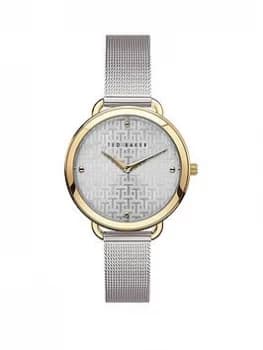 Image of Ted Baker Silver and Gold Detail Dial Stainless Steel Mesh Strap Ladies Watch, One Colour, Women