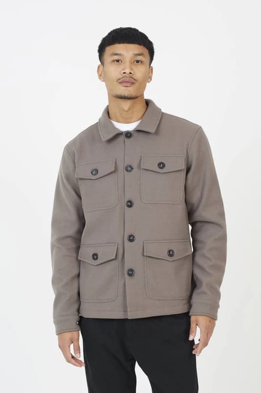 Image of Brave Soul Mens Faux Wool Four Pocket Shacket in Taupe Size: Small Taupe Male S