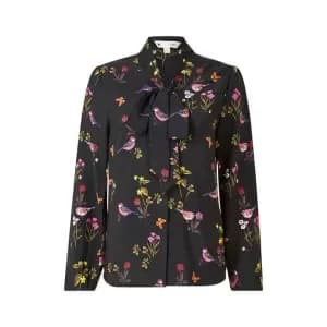Image of Yumi Black Bird Pussy Bow Blouse - 8