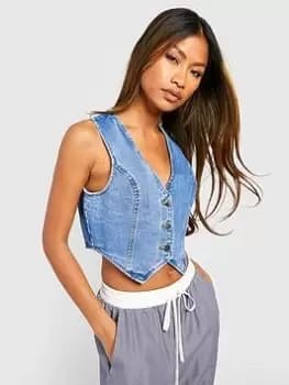 Image of Boohoo Denim Waistcoat - Mid Blue Size 8, Women