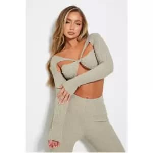 Image of I Saw It First Twist Front Detail Long Sleeve Rib Knitted Top - Brown