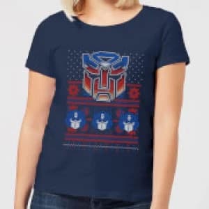 Image of Autobots Classic Ugly Knit Womens Christmas T-Shirt - Navy - L