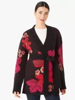 Image of Floral Intarsia Cardigan - Black - L (Uk 16)