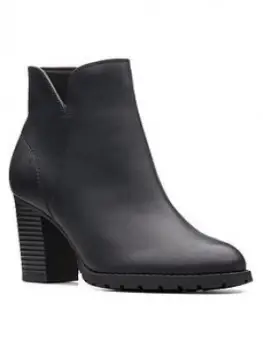 Image of Clarks Verona Trish Heeled Ankle Boot - Black Leather, Size 7, Women