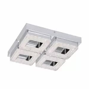 Image of Eglo Polished Chrome And Crystal 4 Light Square Ceiling Light
