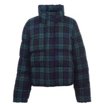 Image of Jack Wills Rowanfield Black Watch Puffer Jacket With Wool - Green