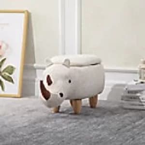 Image of Homcom Kids Animal Storage Ottoman Cream